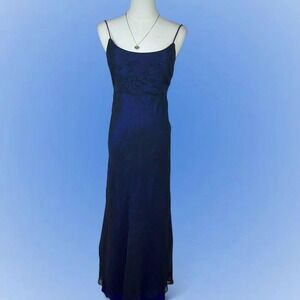 vintage y2k navy sheer maxi dress blue layered lining fairy formal prom dress